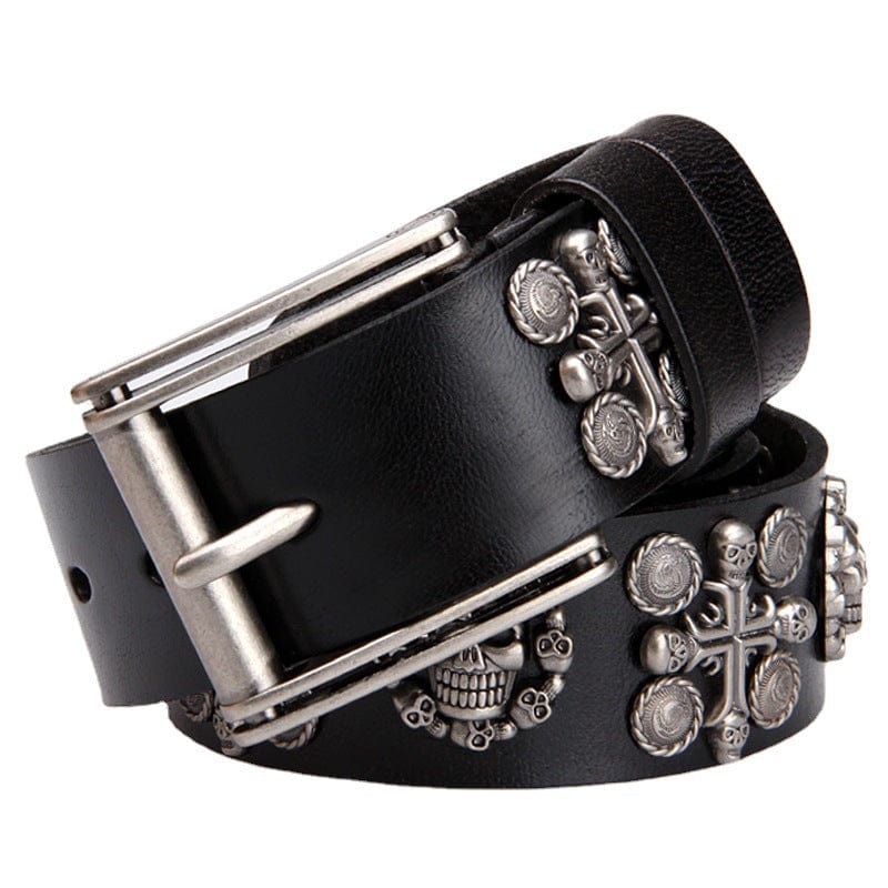 Kobine Men's Gothic Belts With Rivets Of Skulls And Crosses