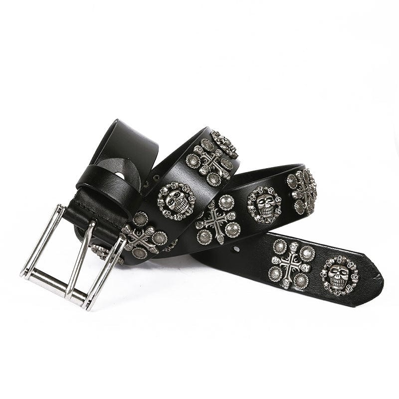 Kobine Men's Gothic Belts With Rivets Of Skulls And Crosses