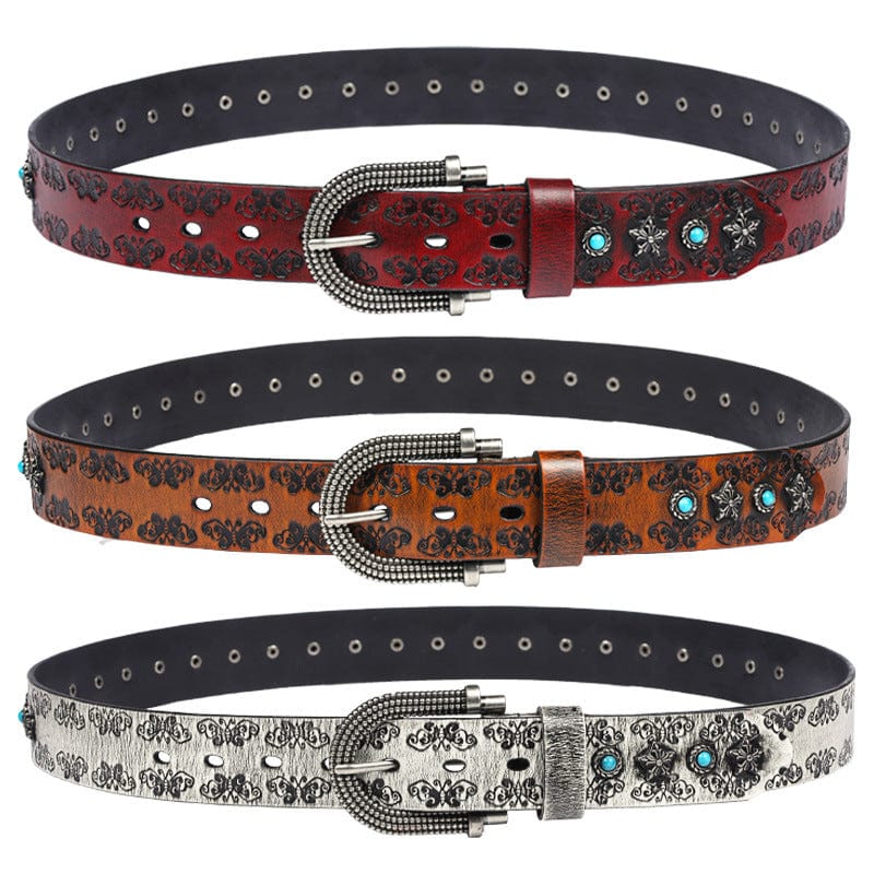 Kobine Men's Gothic Butterfly Embossed Belt