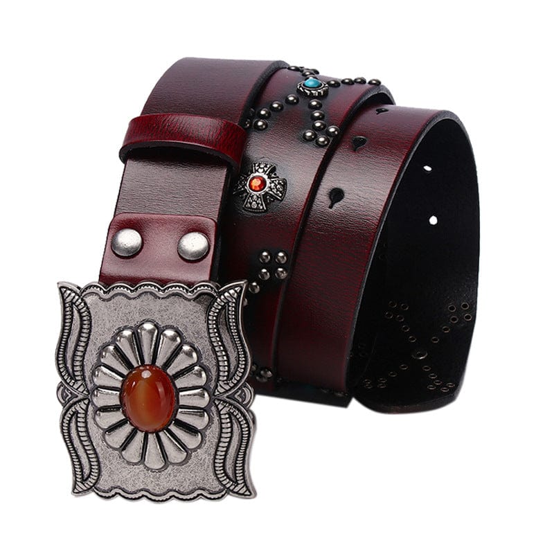 Kobine Men's Gothic Diamante Cross Studded Belt