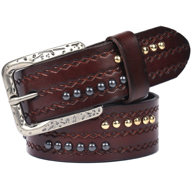 Kobine Men's Gothic Diamond Embossed Studded Belt