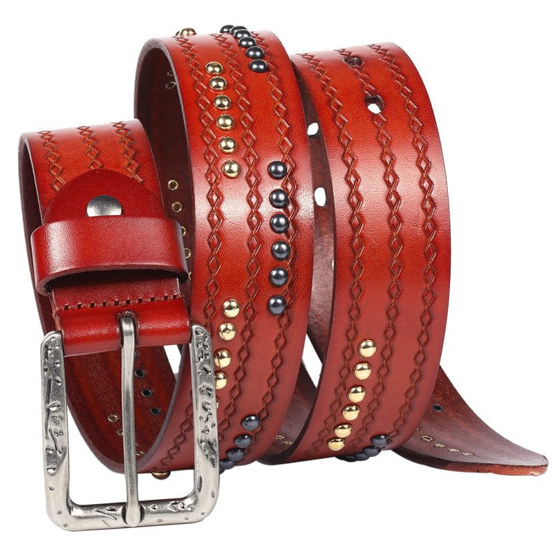 Kobine Men's Gothic Diamond Embossed Studded Belt