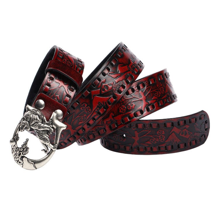 Kobine Men's Gothic Emobossed Tiger Belt