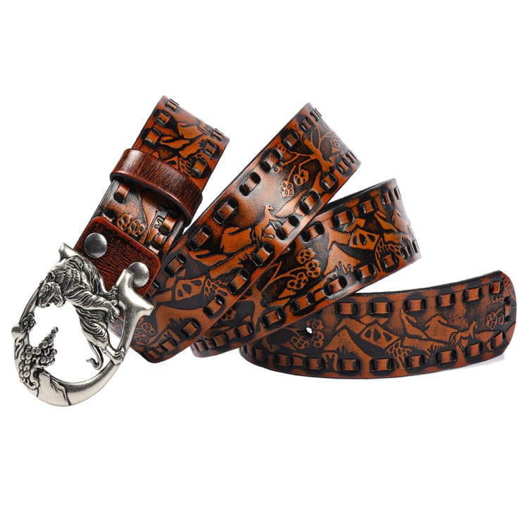 Kobine Men's Gothic Emobossed Tiger Belt