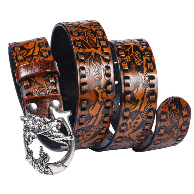 Kobine Men's Gothic Emobossed Tiger Belt