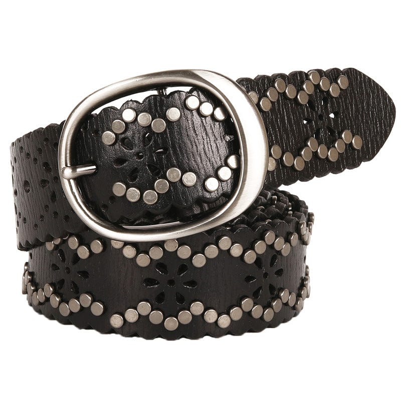 Kobine Men's Gothic Floral Cutout Studded Belt