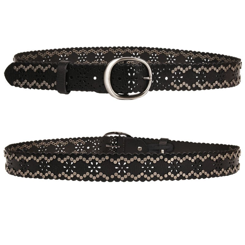 Kobine Men's Gothic Floral Cutout Studded Belt