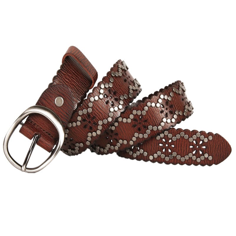 Kobine Men's Gothic Floral Cutout Studded Belt