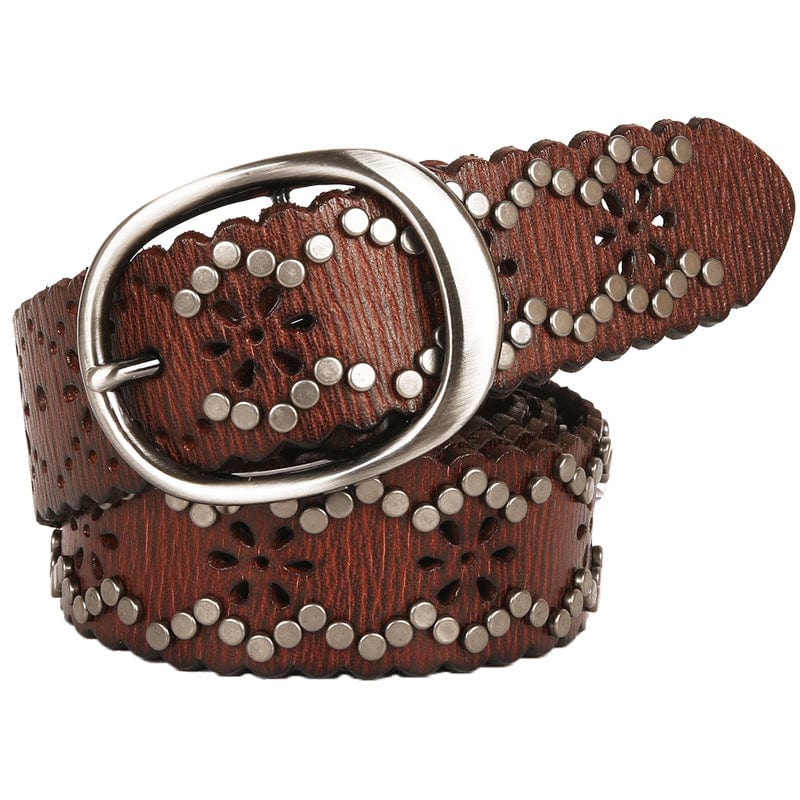 Kobine Men's Gothic Floral Cutout Studded Belt