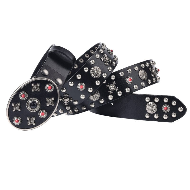 Kobine Men's Gothic Floral Studded Belt