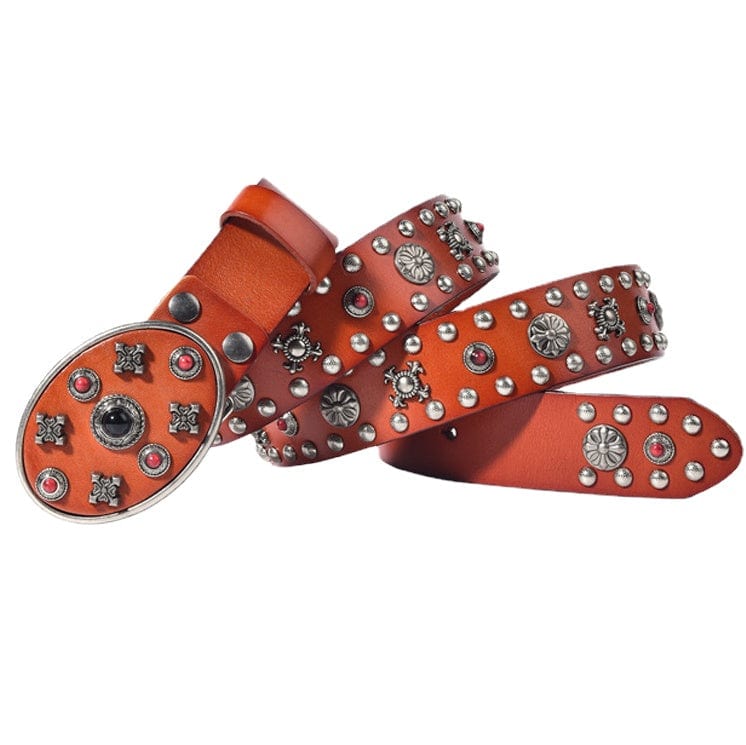 Kobine Men's Gothic Floral Studded Belt