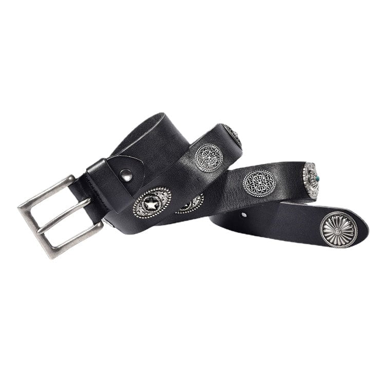 Kobine Men's Gothic Metal Floral Rivet Belt