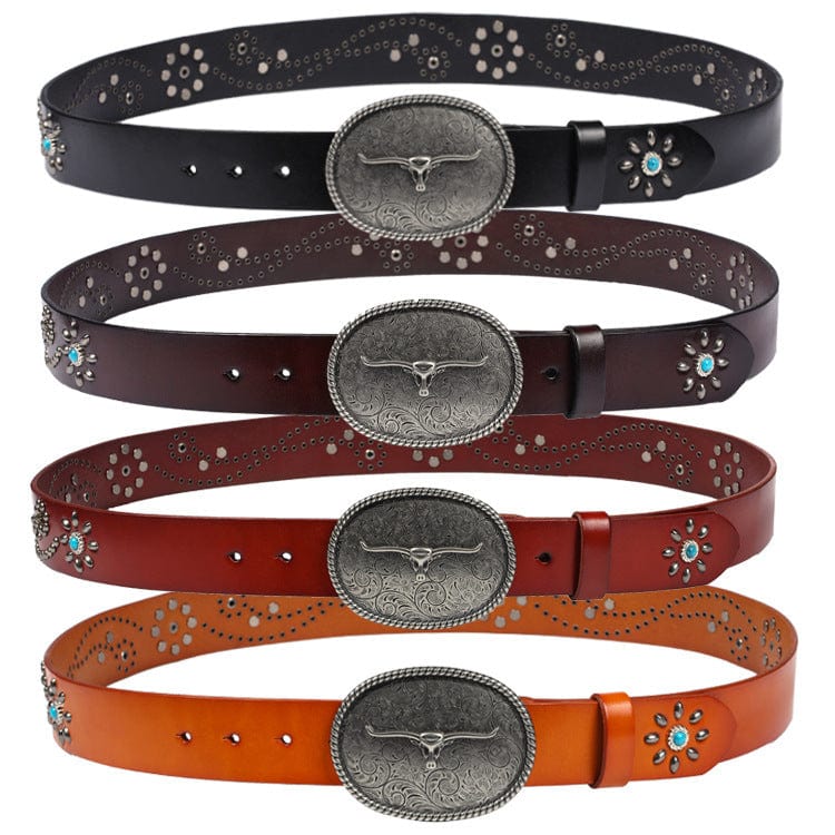 Kobine Men's Gothic Ox-head Floral Studded Belt