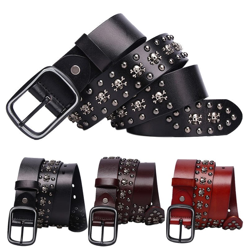 Kobine Men's Gothic Skull Studded Belt