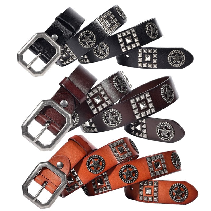Kobine Men's Gothic Star Studded Belt