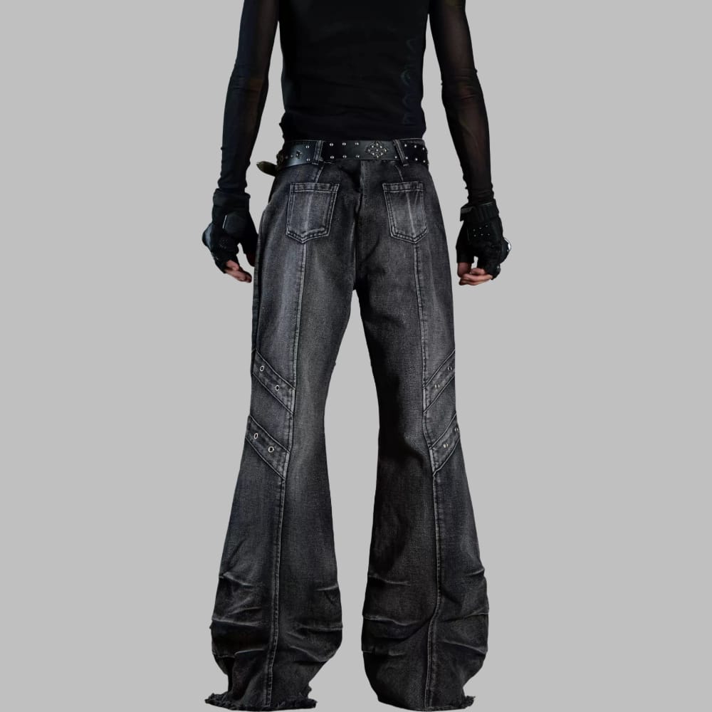 Kobine Men's Grunge Raw Edge Flare Jeans