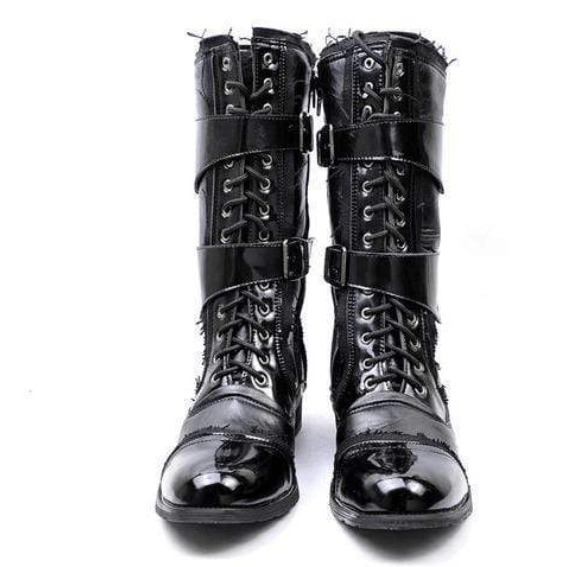 Kobine Men's Military Faux Leather Multi Buckles Martin Boots