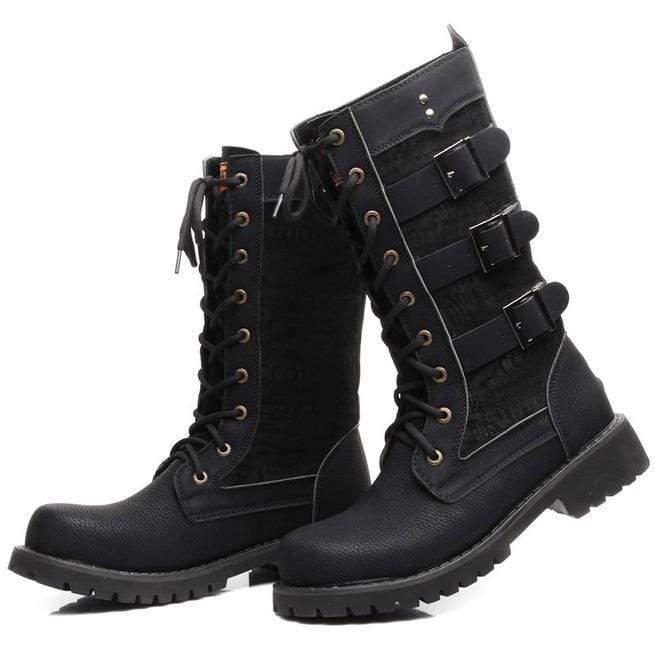 Kobine Men's Multi Buckles Lace Up High Boots Martin Boots