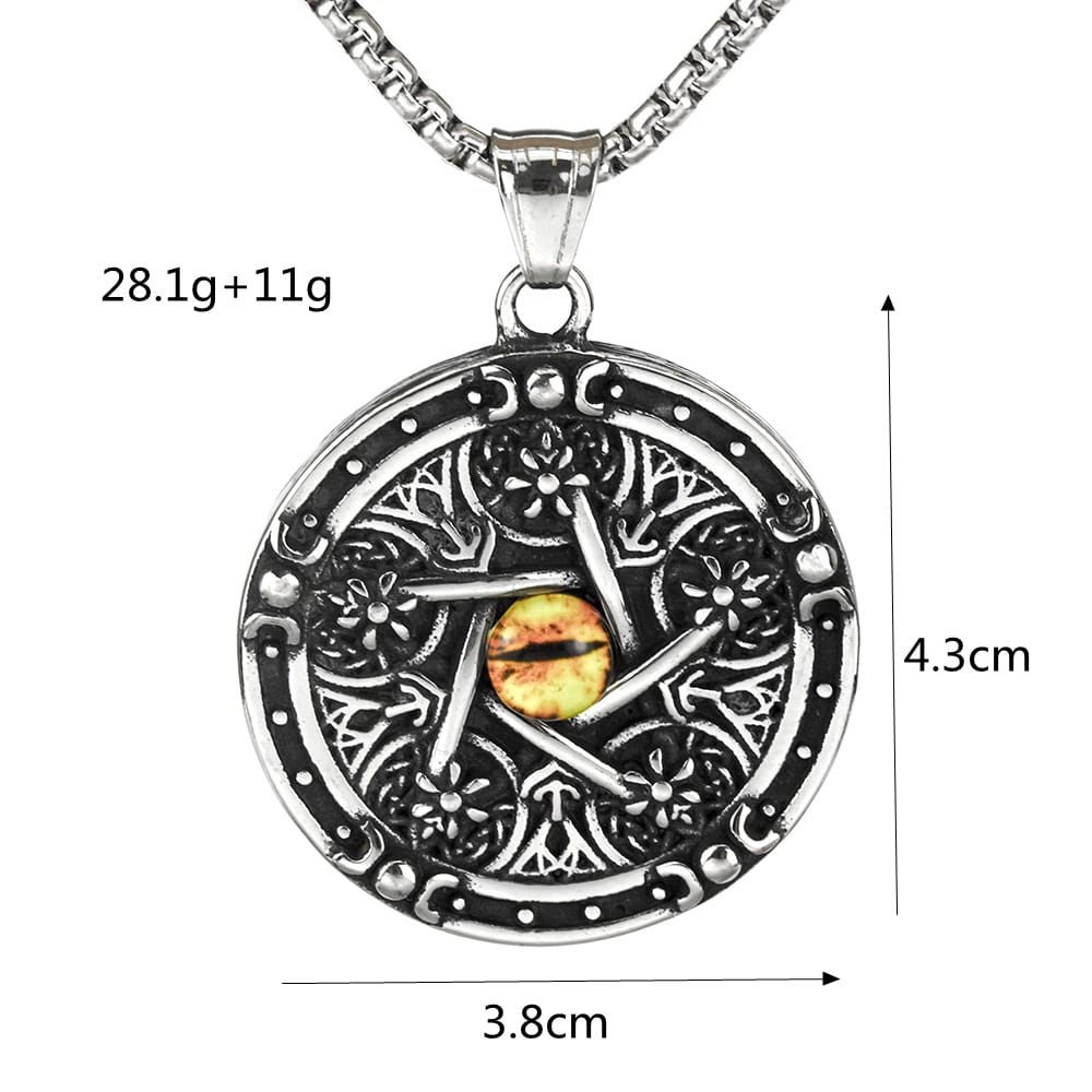 Kobine Men's Punk Antiqued Round Pentacle Evil Eye Pendant Necklace