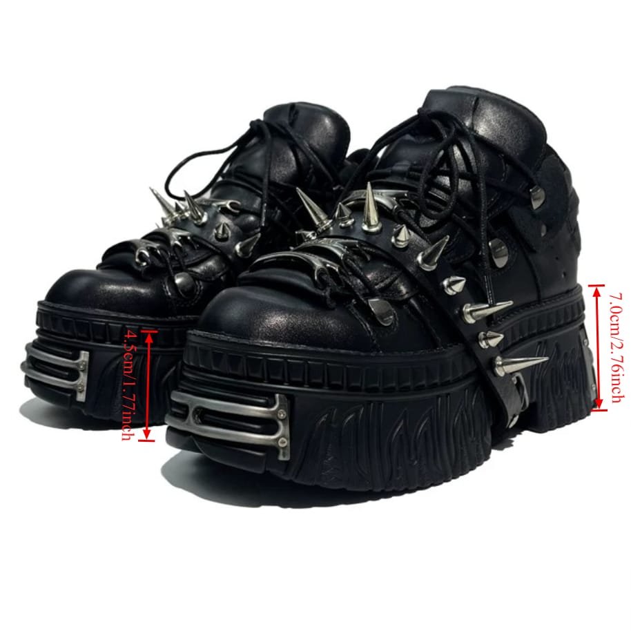 Kobine Men's Punk Black Chunky Platform Shoes with Spikes