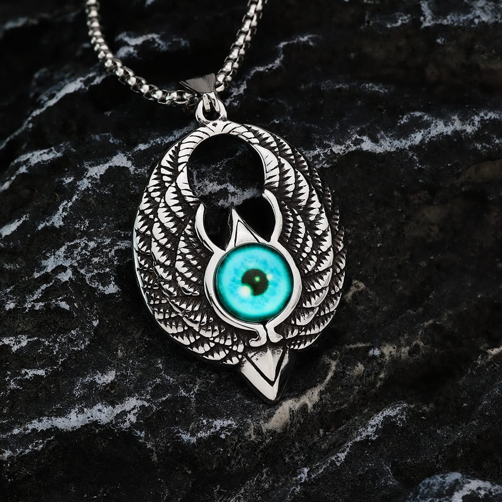 Kobine Men's Punk Blue Eye Eagle Pendant Necklace