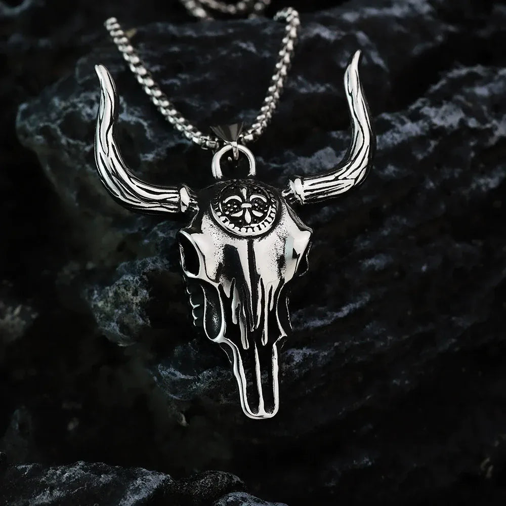 Kobine Men's Punk Bull Skull Necklace