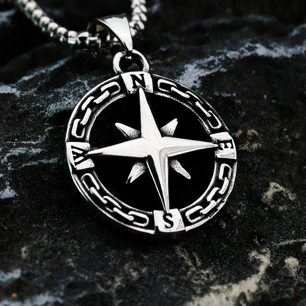 Kobine Men's Punk Compass Pendant Necklace