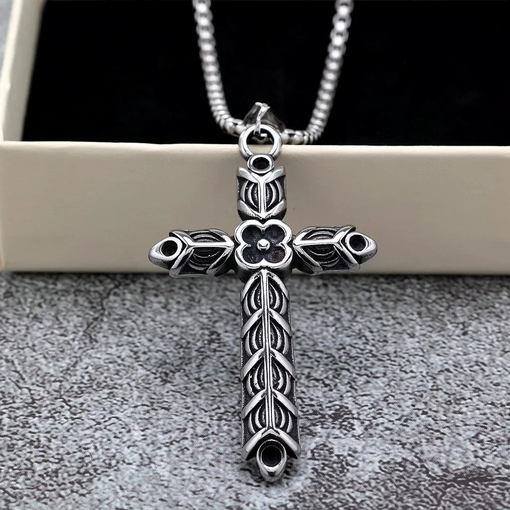 Kobine Men's Punk Decorative Pattern Cross Pendant Necklace