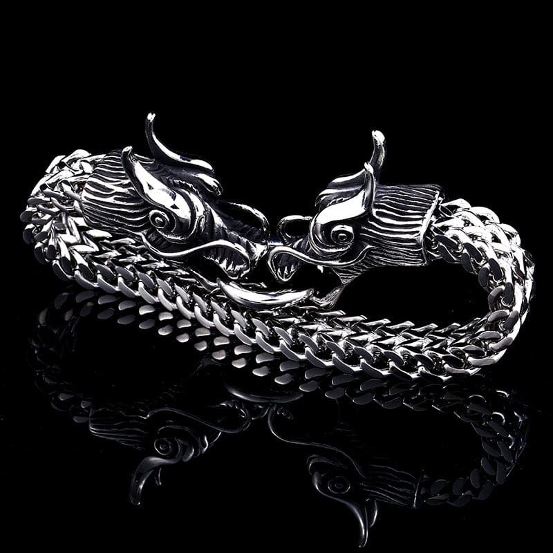Kobine Men's Punk Double Dragon Chain Bracelet