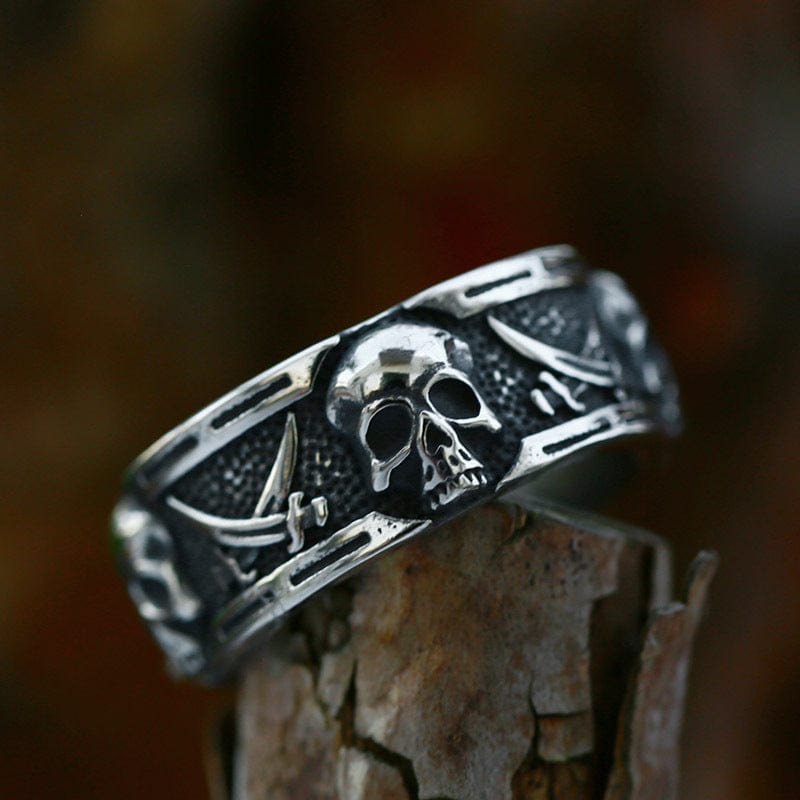 Kobine Men's Punk Double Scythe Skull Ring