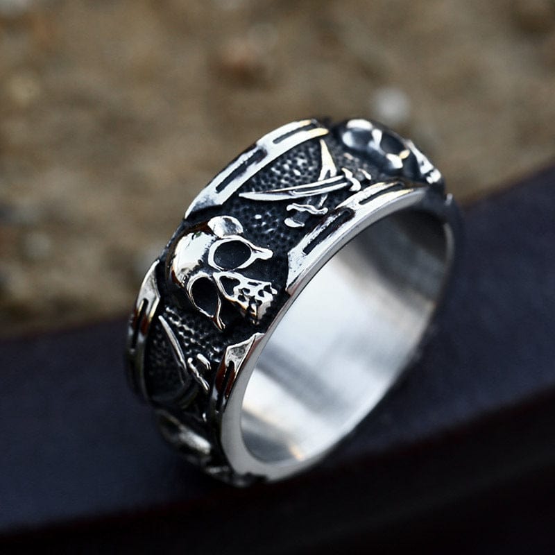 Kobine Men's Punk Double Scythe Skull Ring