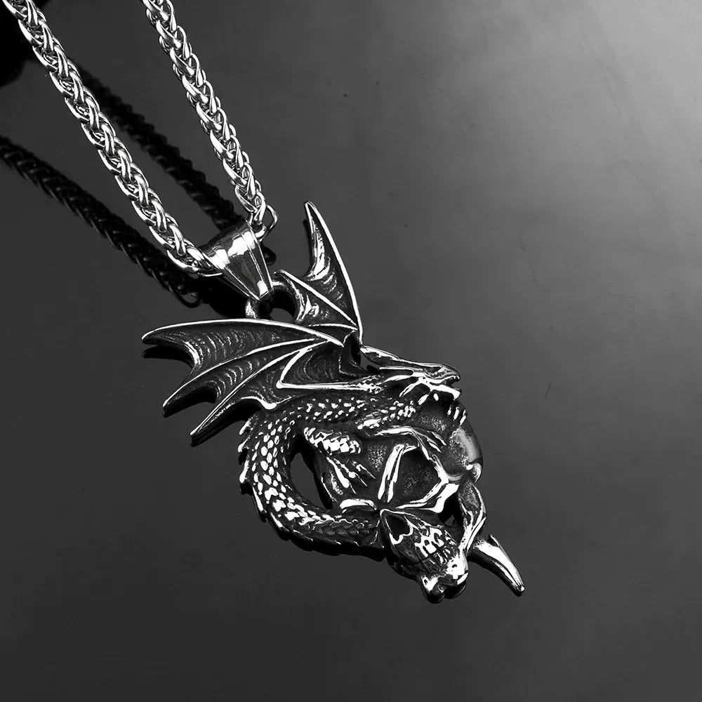 Kobine Men's Punk Dragon Skull Necklace
