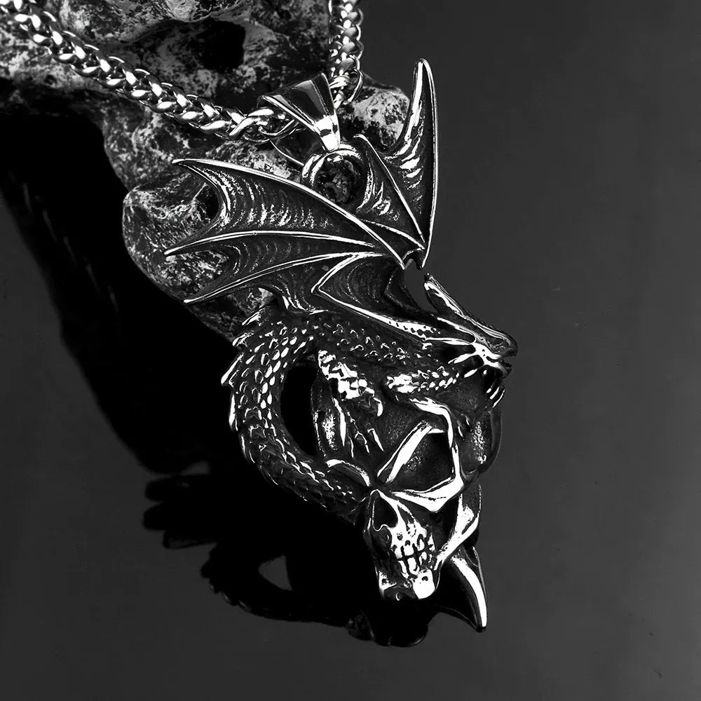Kobine Men's Punk Dragon Skull Necklace
