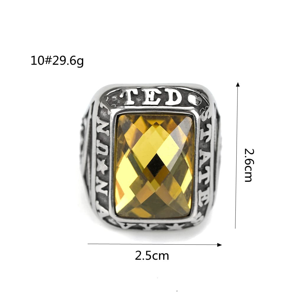 Kobine Men's Punk Letter Carved Simulated Citrine Ring