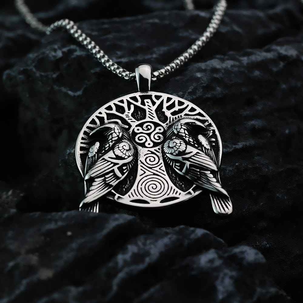 Kobine Men's Punk Odin's Ravens & Celtic Tree of Life Necklace