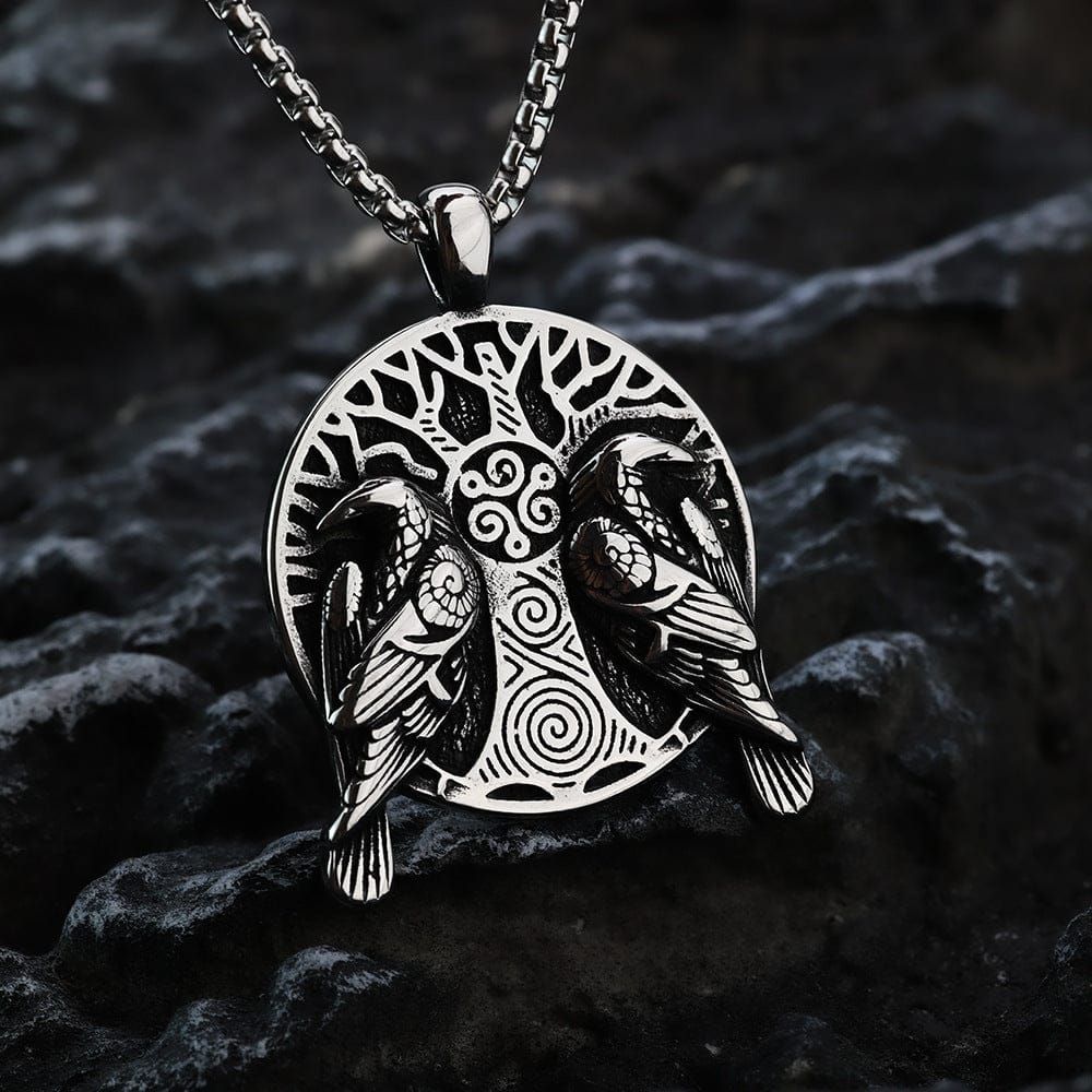 Kobine Men's Punk Odin's Ravens & Celtic Tree of Life Necklace
