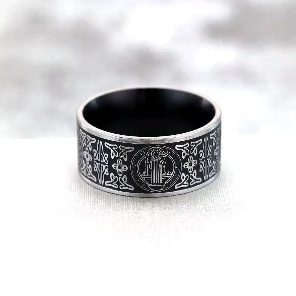 Kobine Men's Punk Retro Emblem & Ornate Pattern Ring