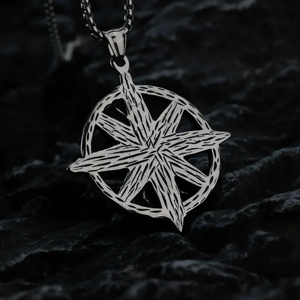 Kobine Men's Punk Retro Ornate Pattern & Red Gemstone Necklace