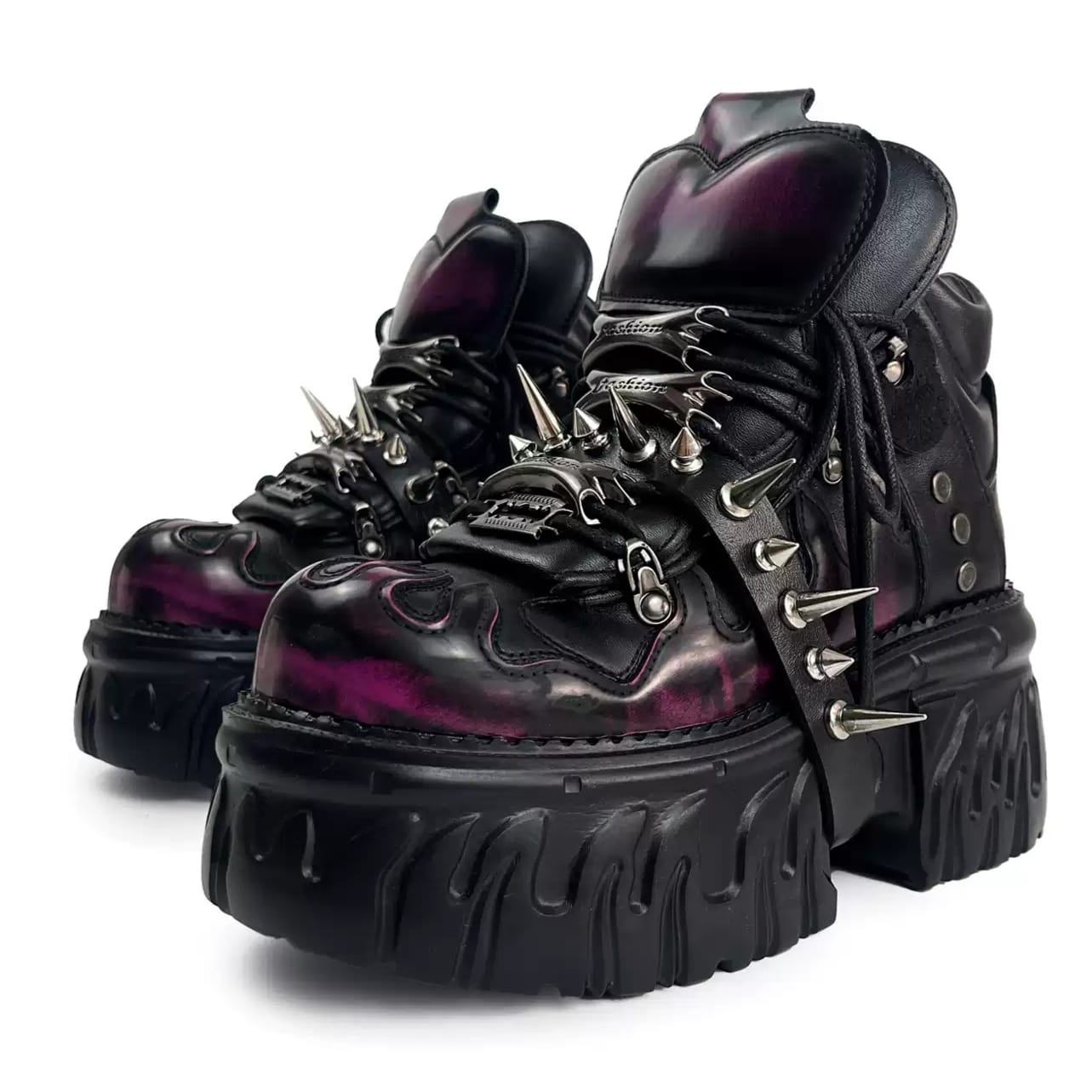 Kobine Men's Punk Rock Spiked Chunky Platform Shoes