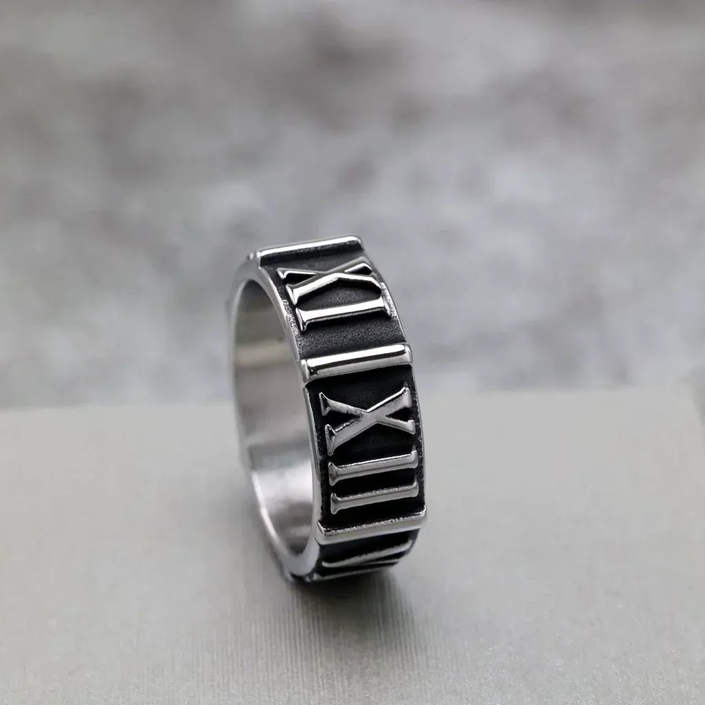 Kobine Men's Punk Roman Numeral Pattern Ring