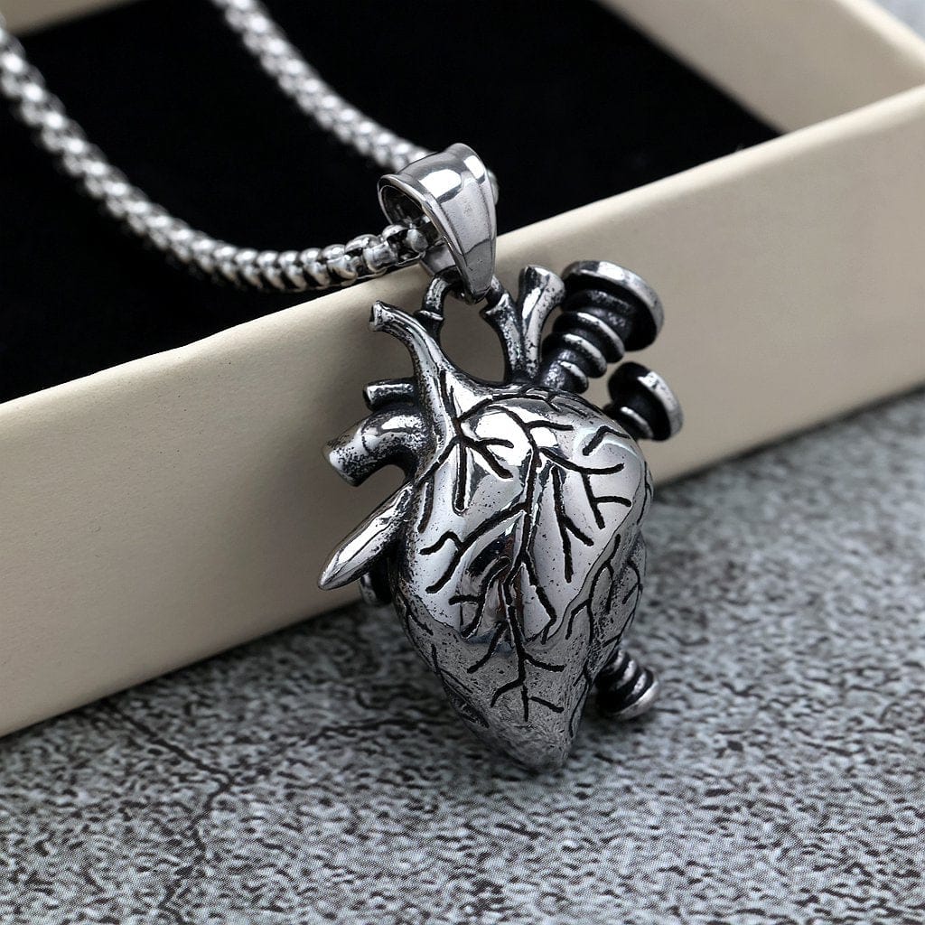 Kobine Men's Punk Screw Heart Necklace
