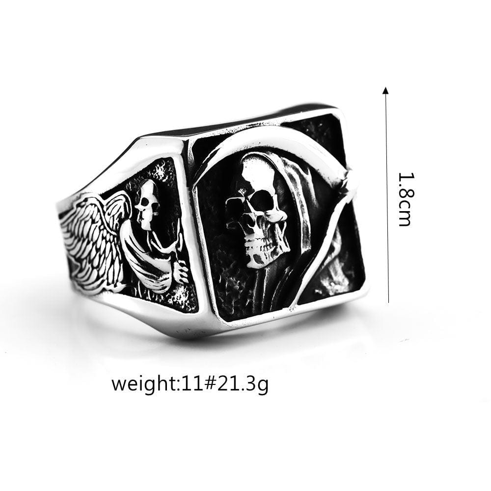 Kobine Men's Punk Skeleton Scythe Death Ring