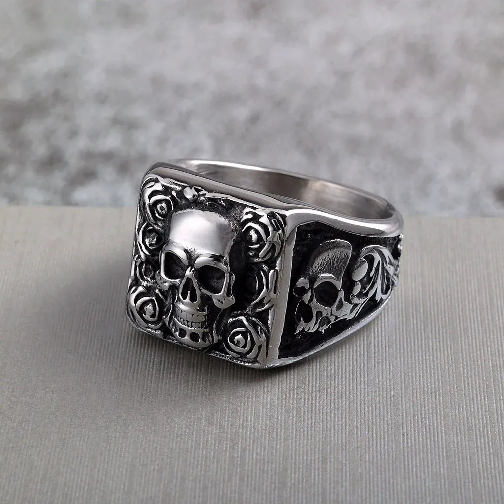 Kobine Men's Punk Skull Rose Ring