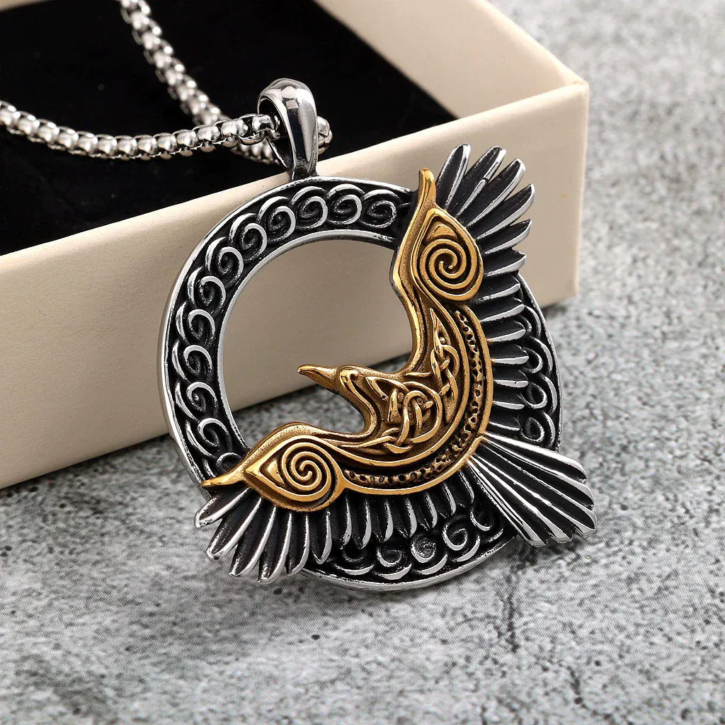 Kobine Men's Punk Viking Raven Annular Necklace
