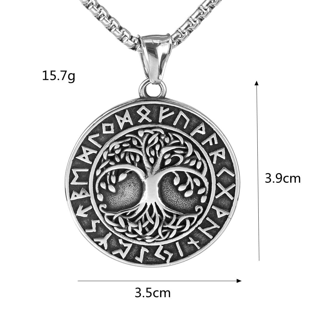 Kobine Men's Punk Viking Runes Celtic Tree of Life Necklace