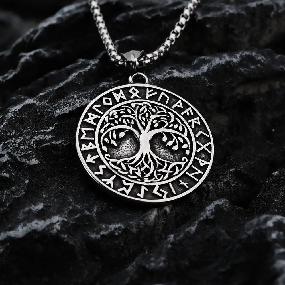Kobine Men's Punk Viking Runes Celtic Tree of Life Necklace