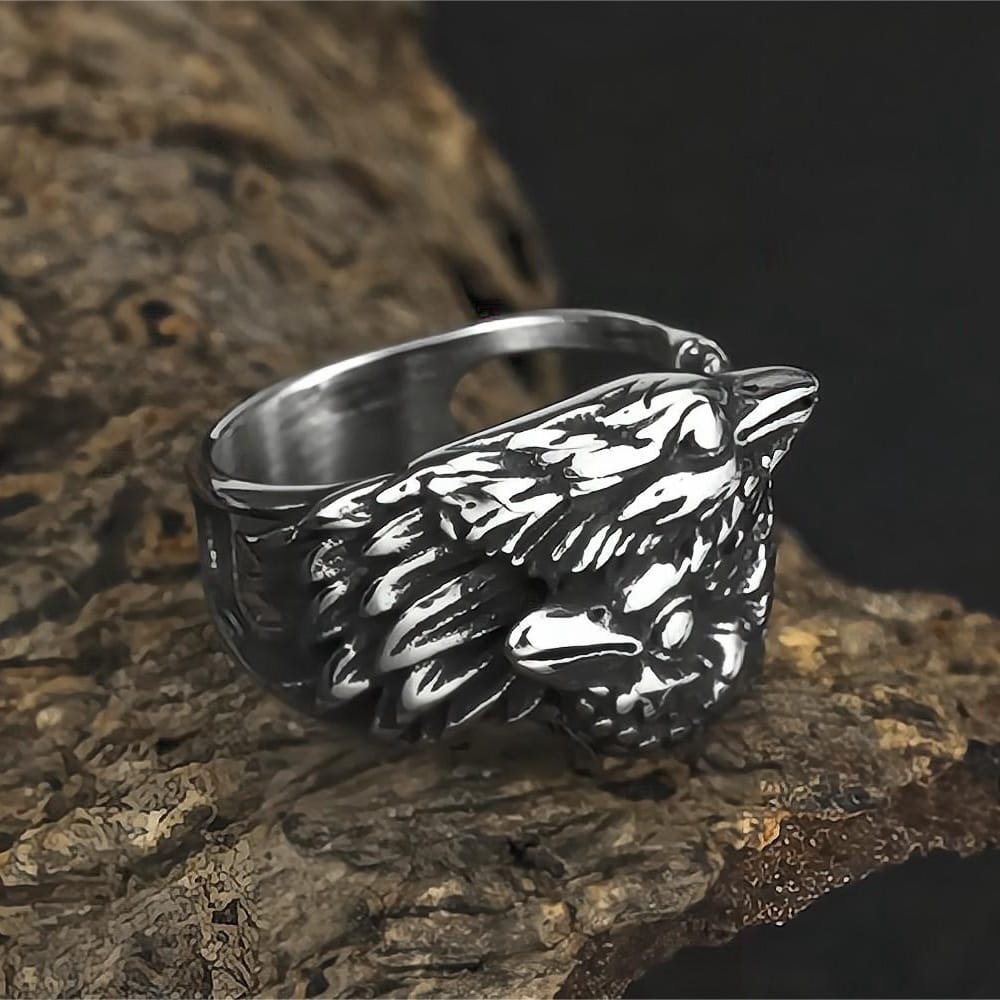Kobine Men's Punk Vintage 3D Two Raven Ring