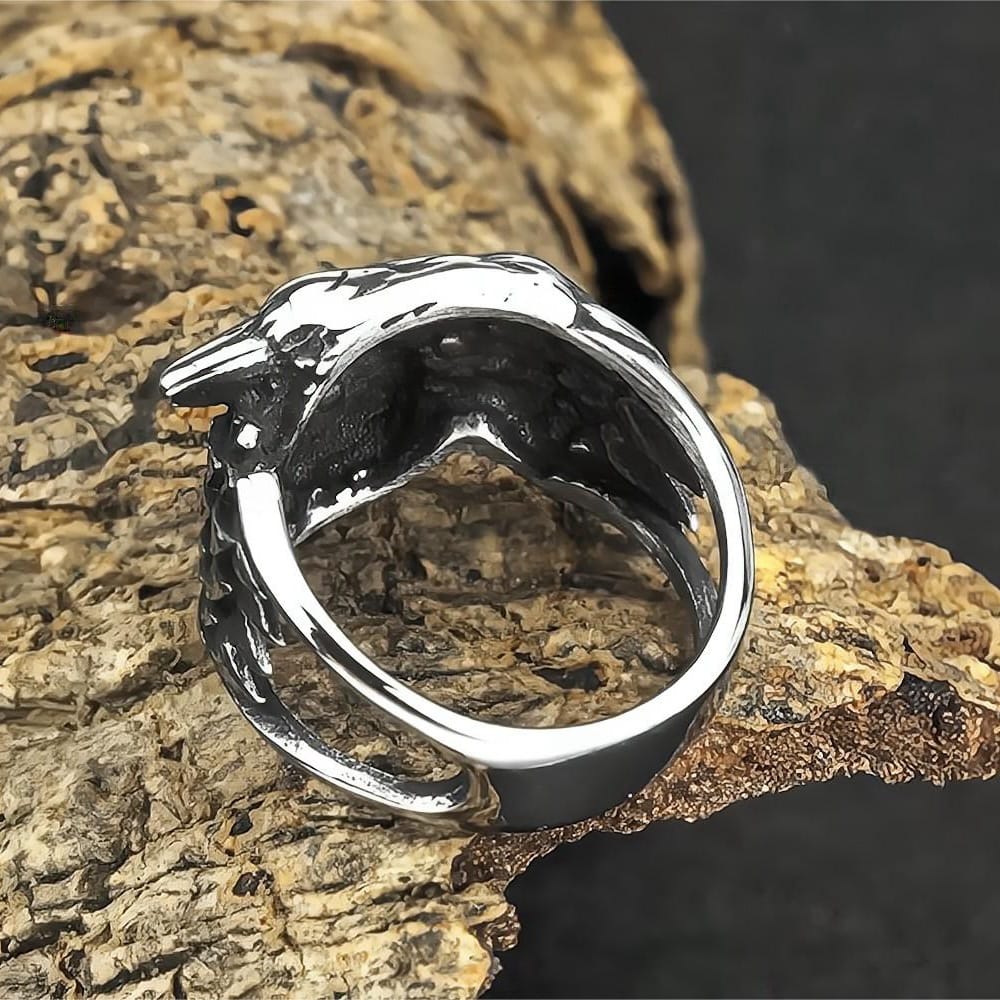 Kobine Men's Punk Vintage 3D Two Raven Ring