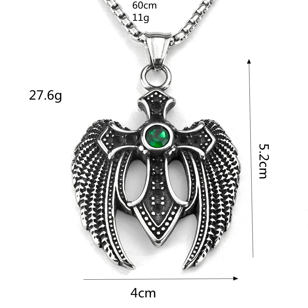 Kobine Men's Punk Wing Cross Pendant Necklace
