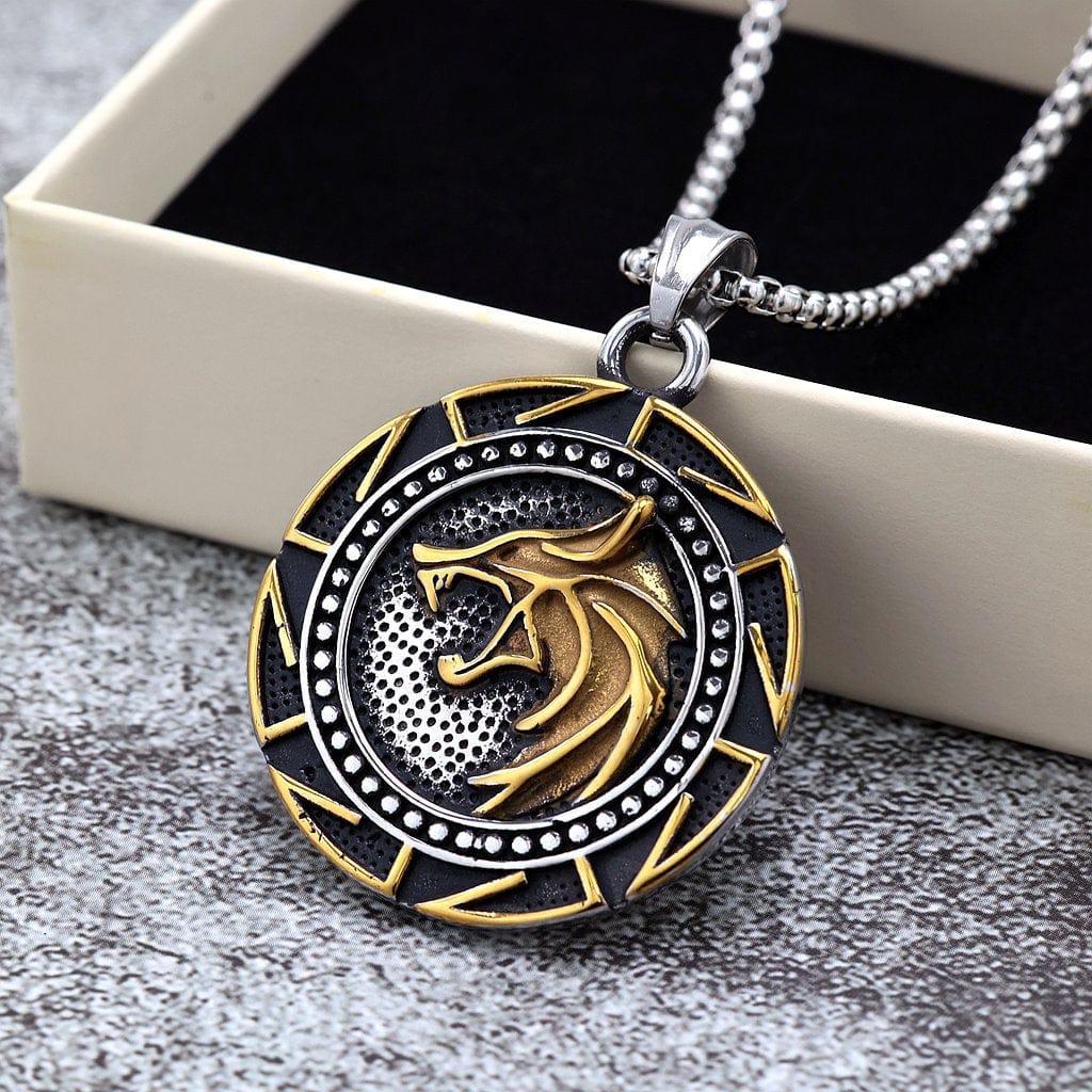 Kobine Men's Punk Wolf Head Geometric Necklace